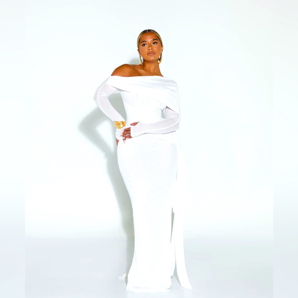 BBX BRAND WHITE VERELLA MESH MAXI DRESS